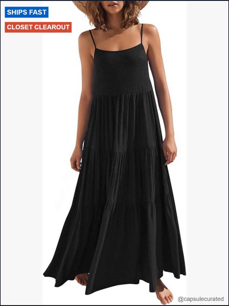 Sleeveless Spaghetti Strap Maxi Dress Flowy Tiered Boho Sundress